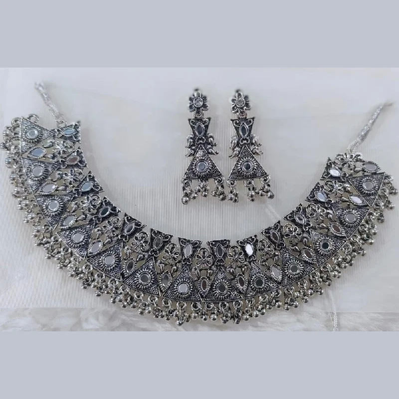 women’s beaded necklace-Manisha Jewellery Oxidised Plated Mirror Necklace Set