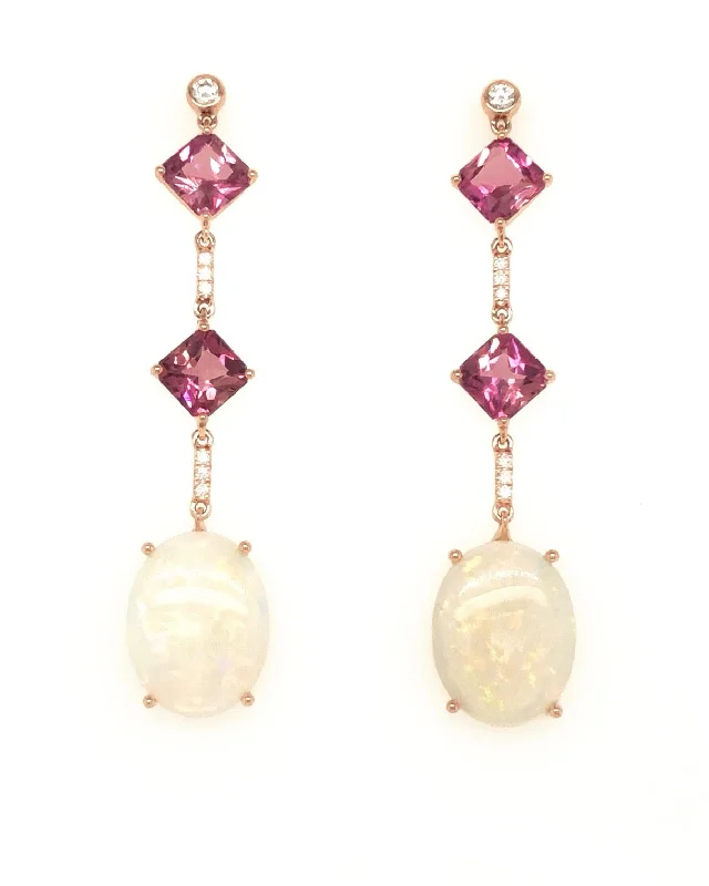 women’s huggie earrings-Pink Tourmaline and Opal Earrings with Diamonds 3-JSA