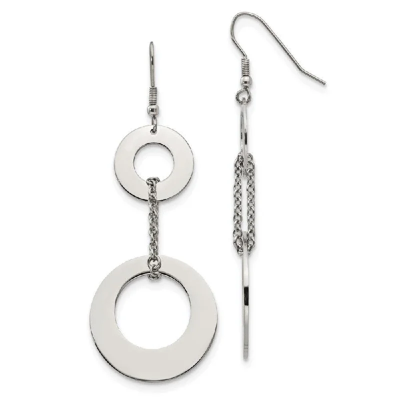 women’s long drop earrings-Stainless Steel Polished Circles Dangle Earrings