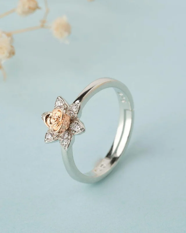 women’s wedding rings-925 Sterling Silver Beautiful Rose Ring R01599