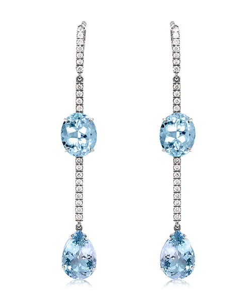 women’s flower stud earrings-Aquamarine and Diamond Earrings 18-JSA