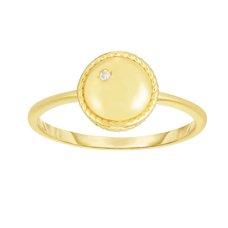 women’s gold ring-14kt Gold Size-7 Yellow Finish 8.7x8.7x0.8mm Polished Round Ring  with 0.0100ct 1.3mm White Diamond