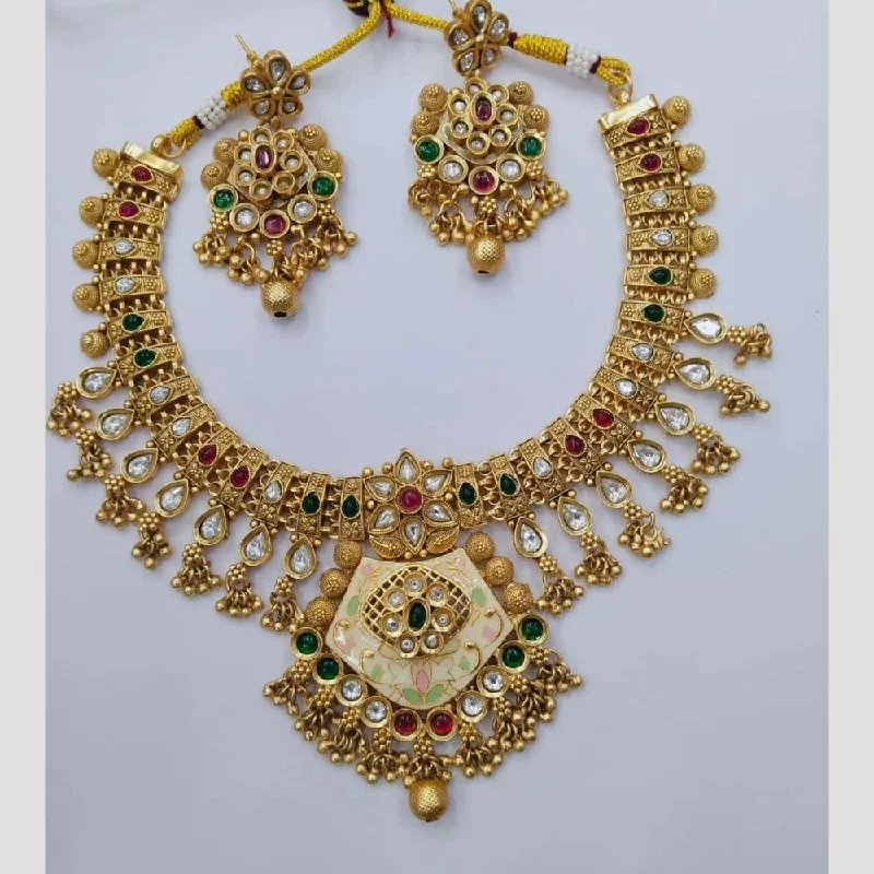 women’s jade necklace-Manisha Jewellery Gold Plated Pota Stone And Beads Meenakari Necklace Set