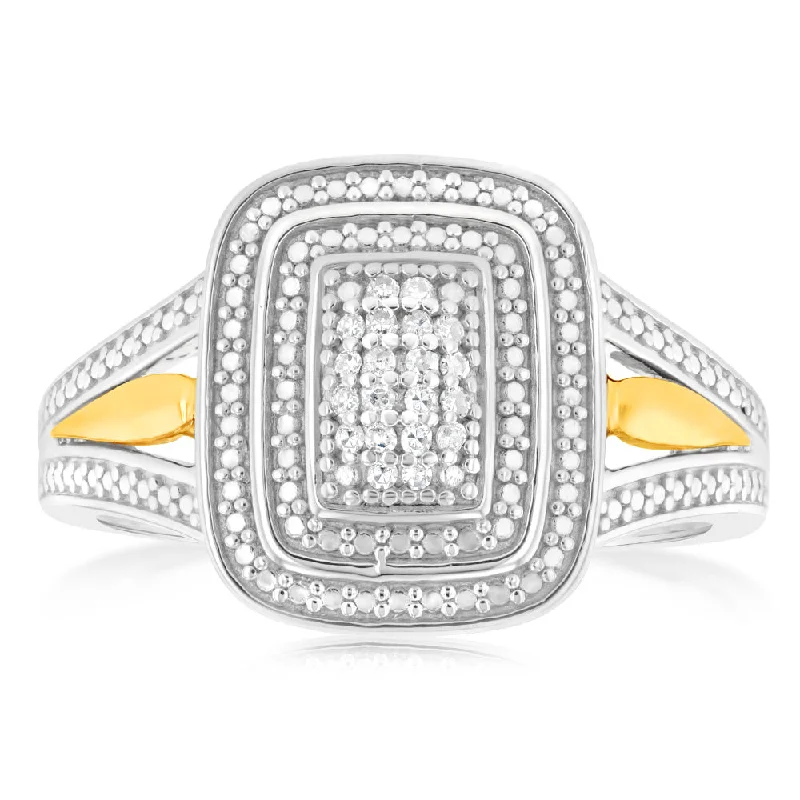 Sterling Silver & 9ct Yellow Gold Diamond Ring with 20 Brilliant Cut Diamonds