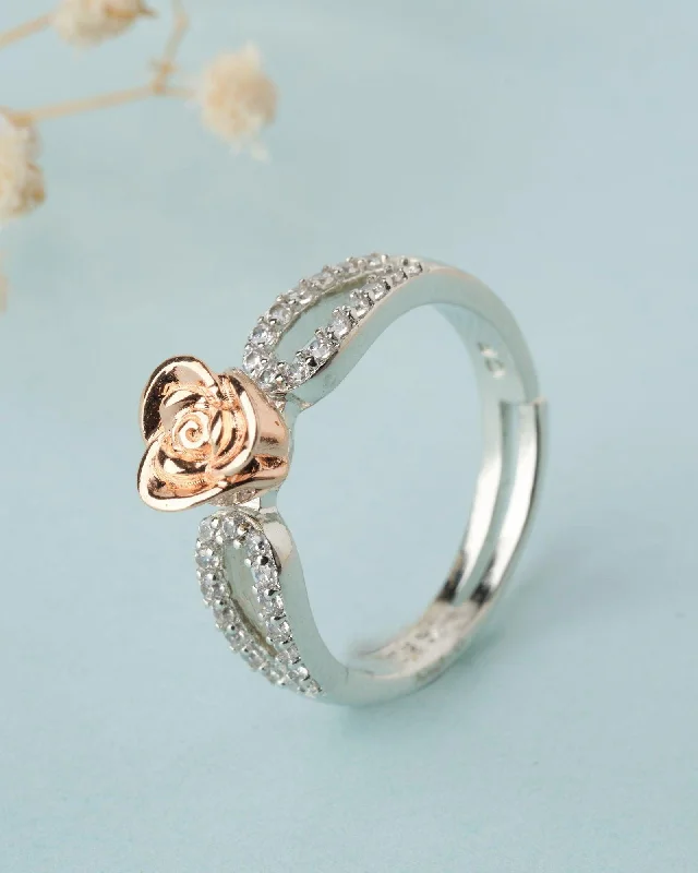 women’s custom wedding ring-925 Sterling Silver Beautiful Rose Ring R01579