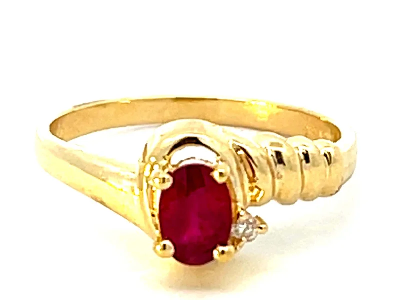 Red Ruby and Diamond Ring in 14k Yellow Gold