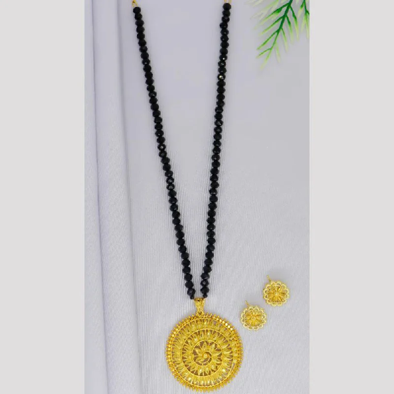 women’s gold necklace-Mahavir Gold Plated Pearls Long Necklace Set