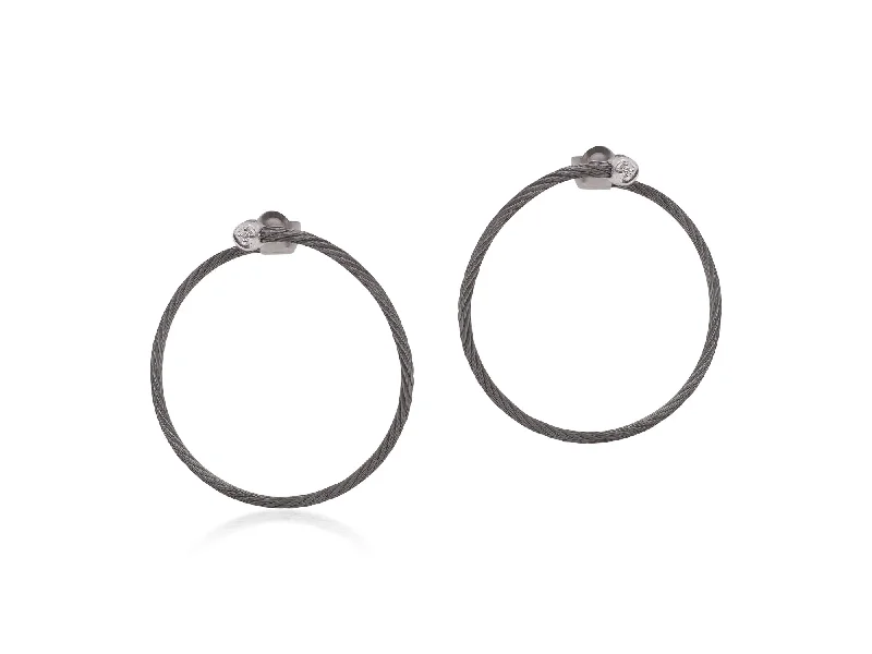 women’s gemstone stud earrings-ALOR Black Cable Front to Back Hoop Earrings with 18kt Gold & Diamonds