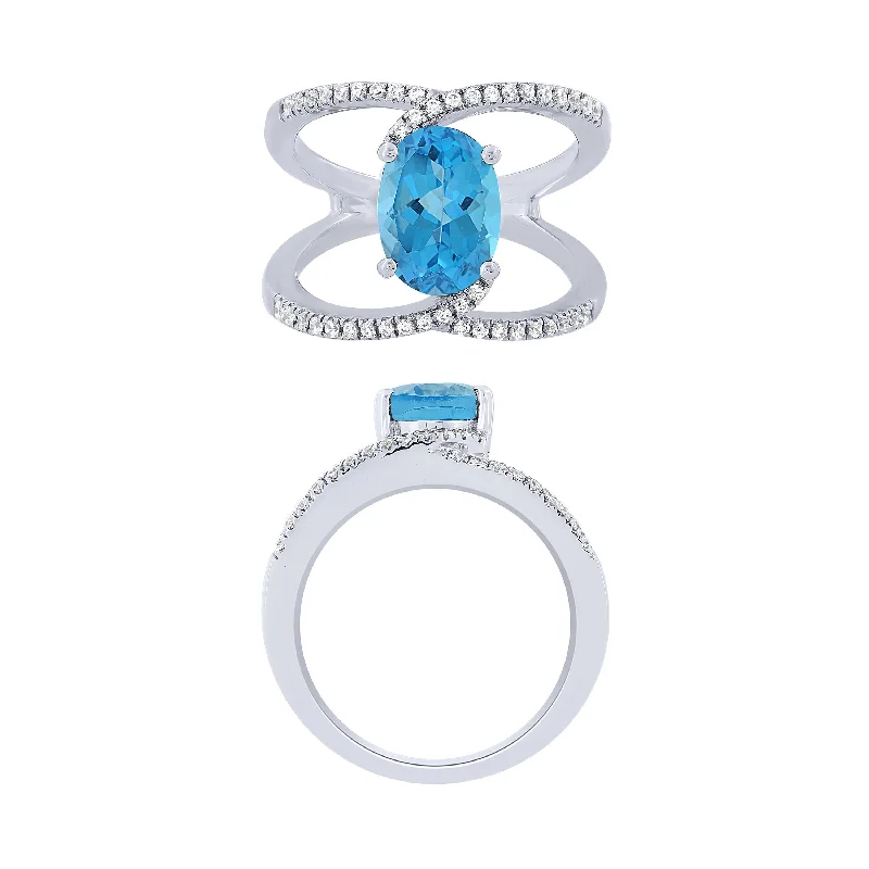 women’s antique rings-14K White Gold Diamond And Blue Topaz Fashion Ring