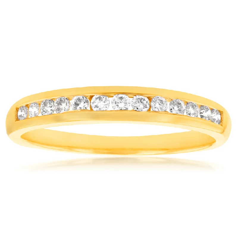 9ct Yellow Gold 1/4 Carat Channel Set Diamond Ring with 13 Brilliant Diamonds