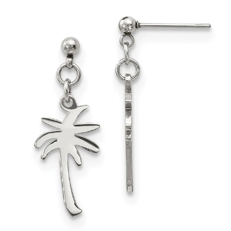 women’s feather earrings-Stainless Steel Polished Palm Tree Post Dangle Earrings