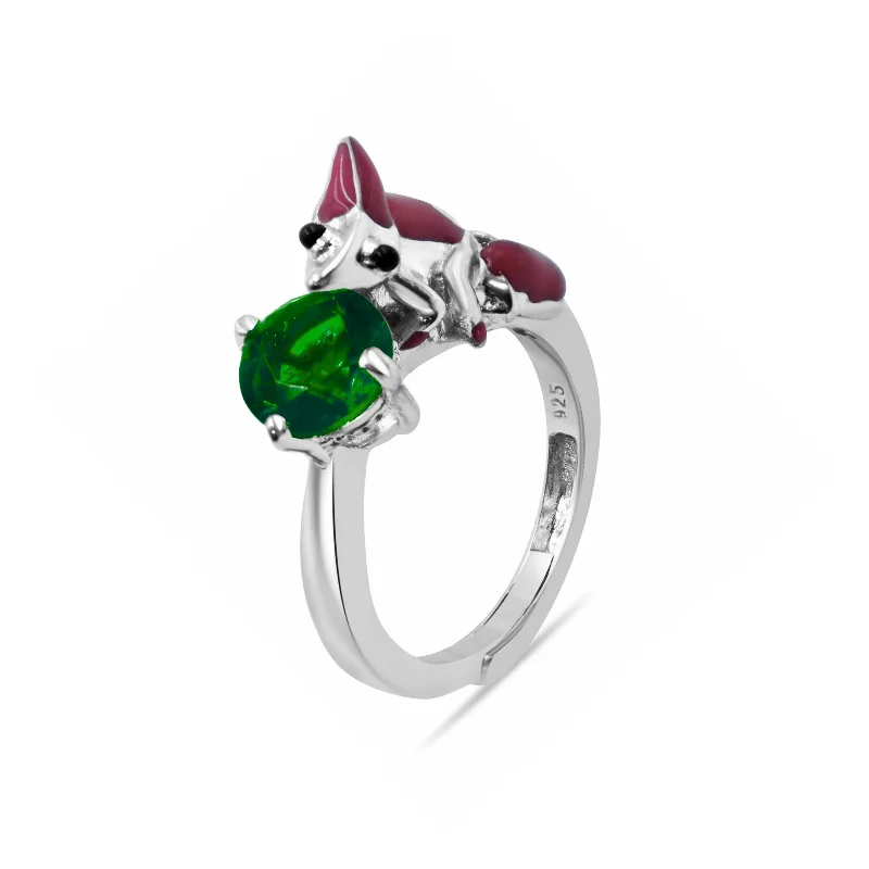 women’s ruby ring-Chamaeleon Dark Green Ring In 925 Silver With AD