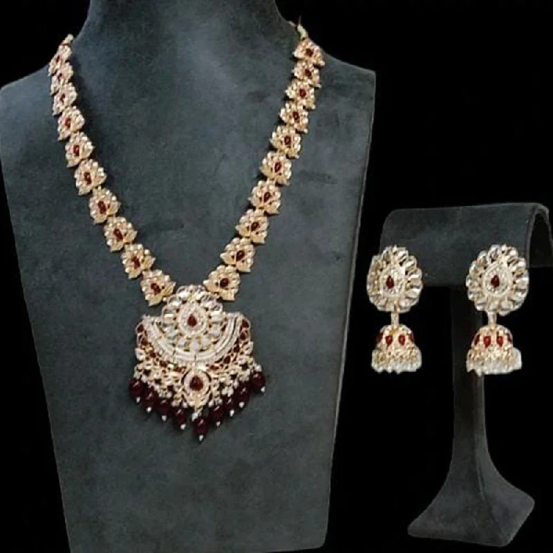 women’s emerald necklace-Rudraksh Art Gold Plated Pota Stone And Beads Necklace Set