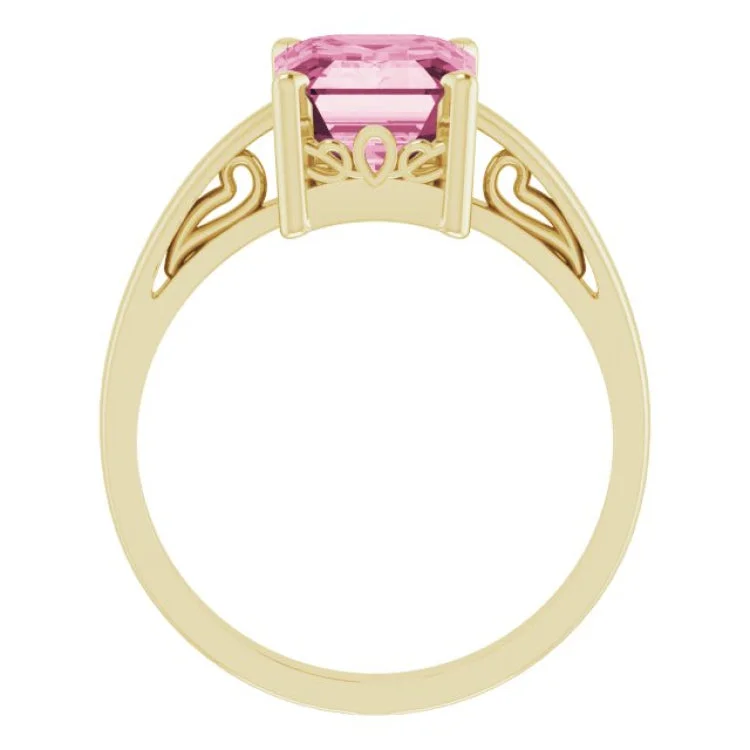 women’s silver ring-14K Yellow Natural Pink Tourmaline Scroll Setting® Ring