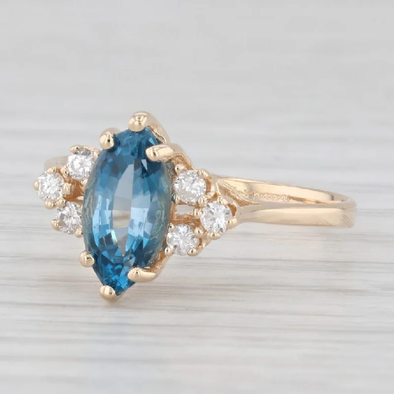 1.39ctw Marquise London Blue Topaz Diamond Ring 14k Yellow Gold Size 6.5