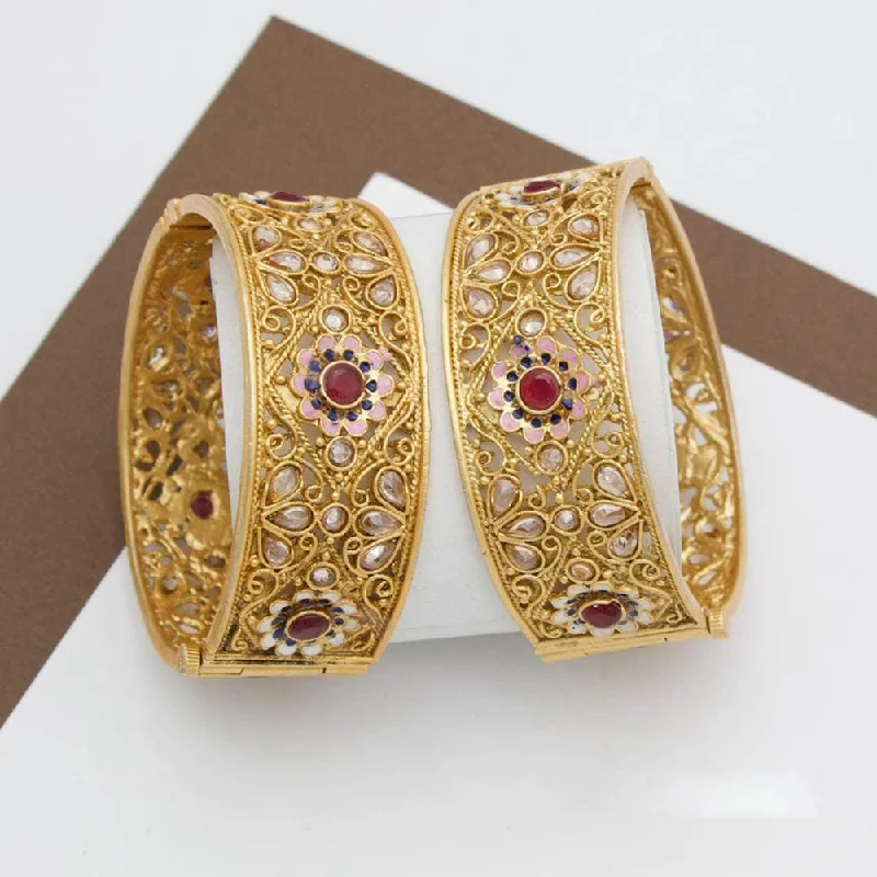 women’s solitaire engagement rings with diamonds-women’s multi-stone bracelet-Manisha Jewellery Gold Plated Pota Stone And Meenakari Openable Bangle Set