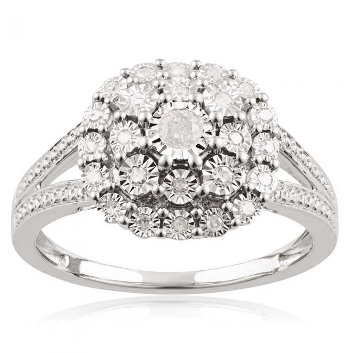 1/5 Carat Diamond Ring with 25 Brilliant Diamonds in Sterling Silver