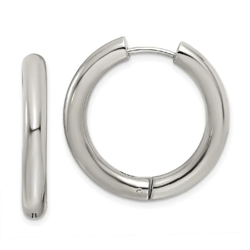 women’s gold stud earrings-Stainless Steel Polished 4mm Hinged Hoop Earrings