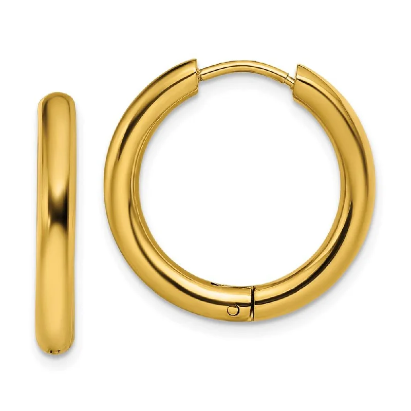 women’s statement earrings-Stainless Steel Polished Yellow IP-plated 3mm Hinged Hoop Earrings