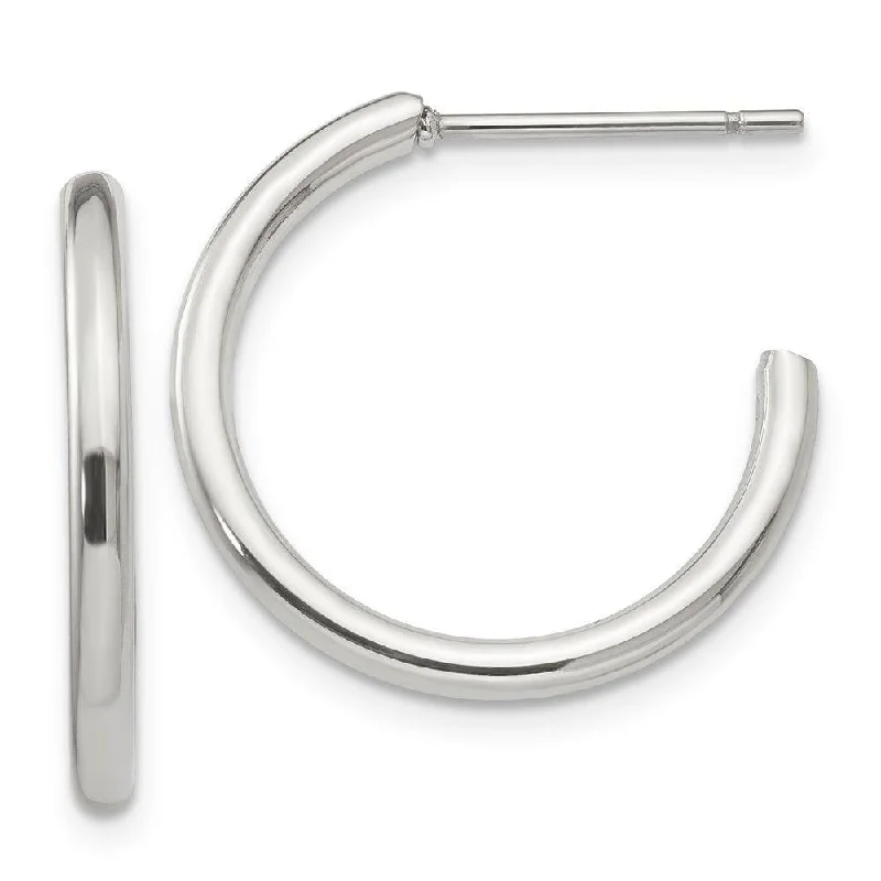 women’s minimalist earrings-Stainless Steel 19mm Diameter J Hoop Post Earrings