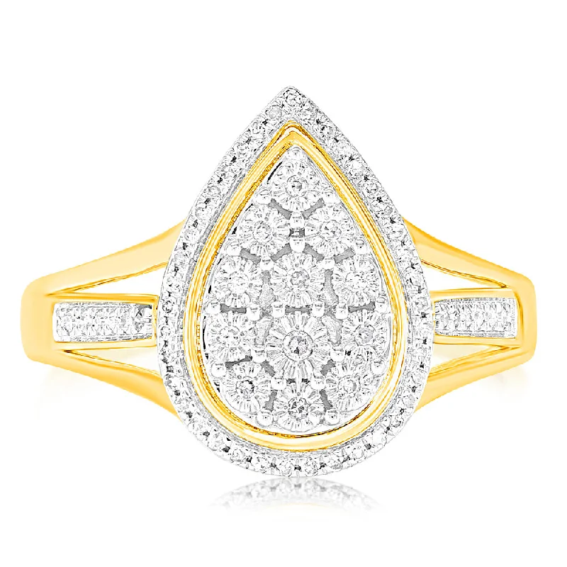 9ct Yellow Gold 1/10 Carat Diamond Ring set with 58 Round Brilliant Cut Diamonds