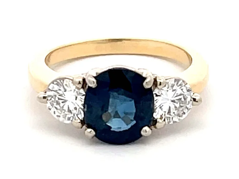 GIA Blue Sapphire and Diamond Ring 14K Yellow Gold