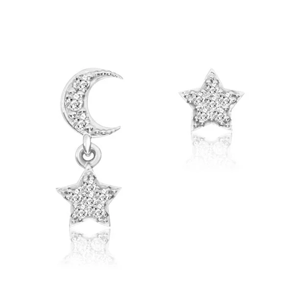 women’s bridal drop earrings-STAR & MOON MISMATCHED EARRINGS E9984W