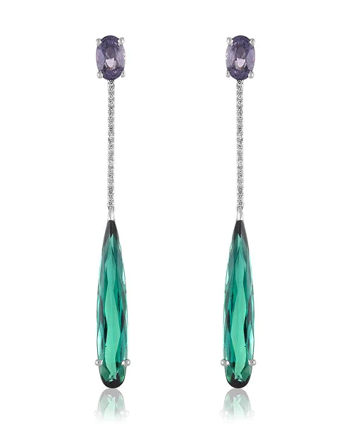 women’s minimalist earrings-Spinel and Green Tourmaline Earrings with Diamonds 83