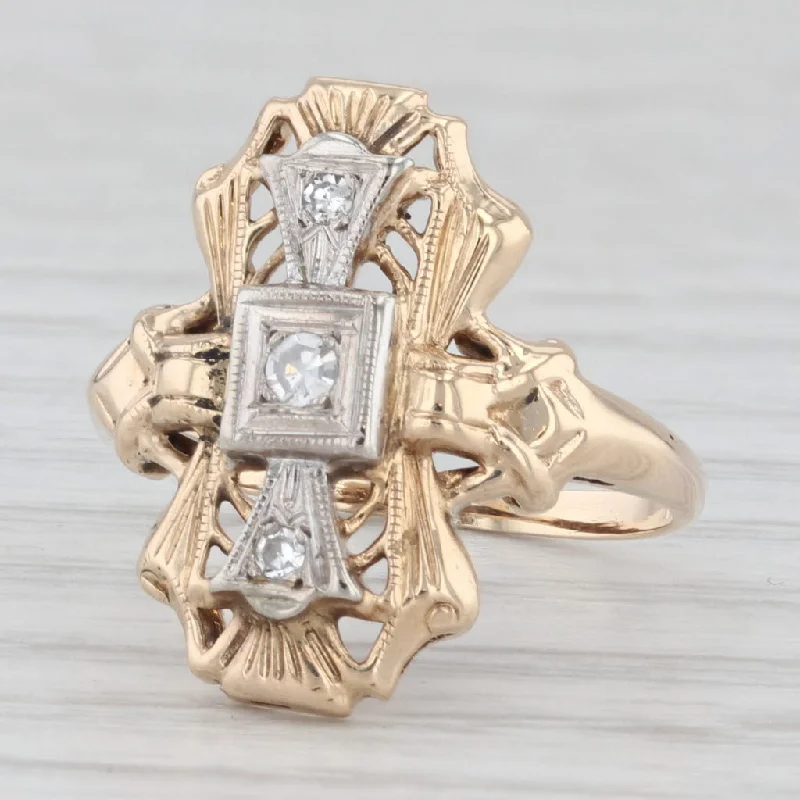 Vintage Diamond Ring 14k White Yellow Gold Size 4.75 Art Deco