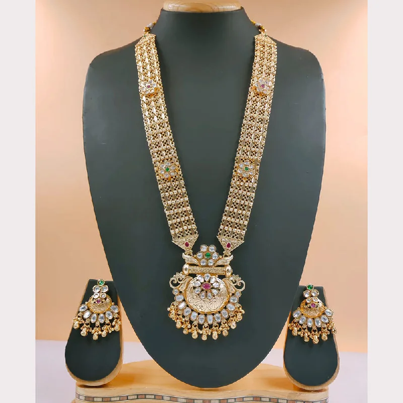 women’s layered diamond necklace-Akruti Collection Gold Plated Crystal Stone Long Necklace Set