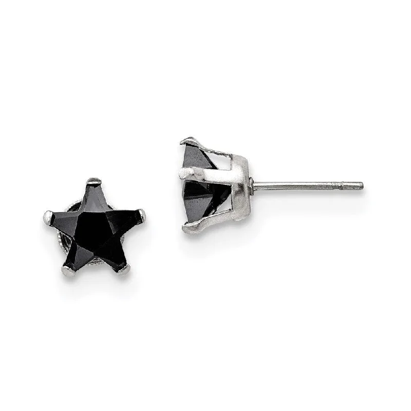 women’s round earrings-Stainless Steel Polished 8mm Black Star CZ Stud Post Earrings