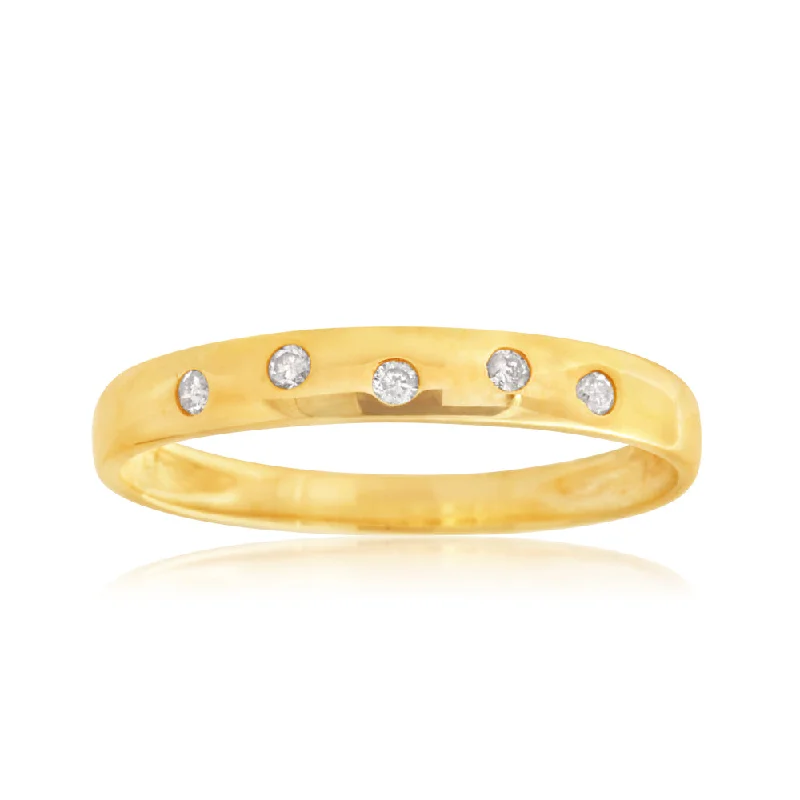 9ct Yellow Gold  0.05 Carat Diamond Ring with 5 Brilliant Cut Diamonds