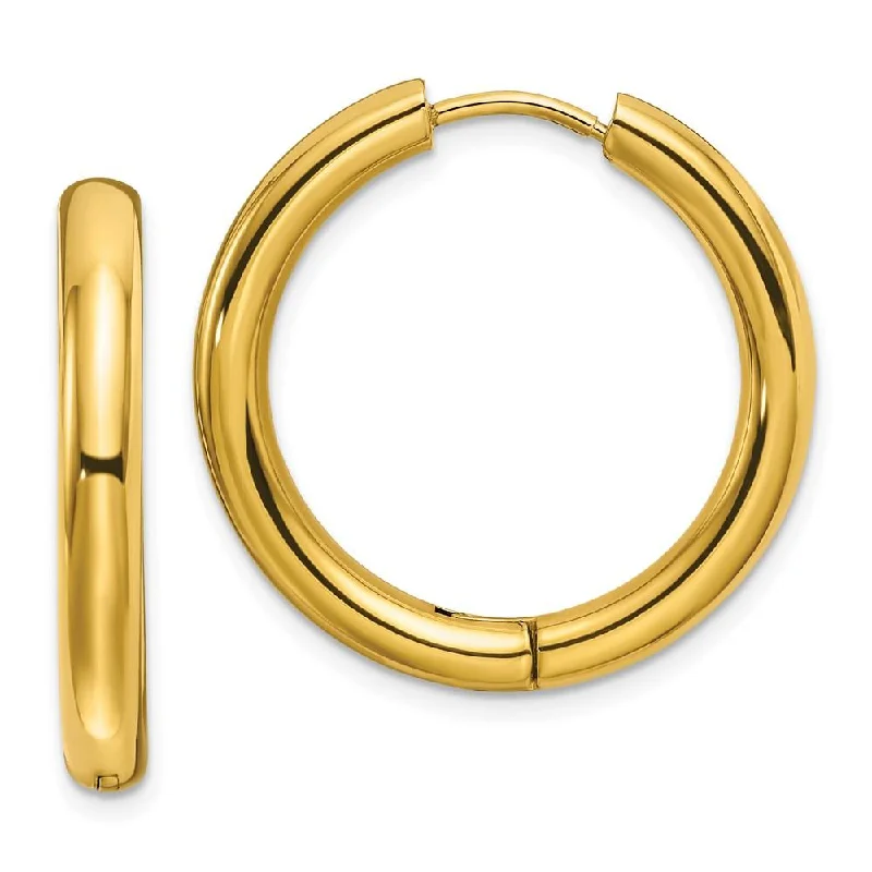 women’s simple gold earrings-Stainless Steel Polished Yellow IP-plated 3.5mm Hinged Hoop Earrings