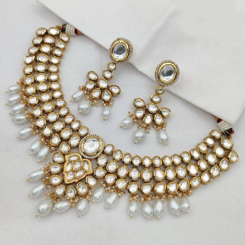 women’s infinity gold necklace-Jewel Addiction Gold Plated Kundan Stone And Beads Necklace Set