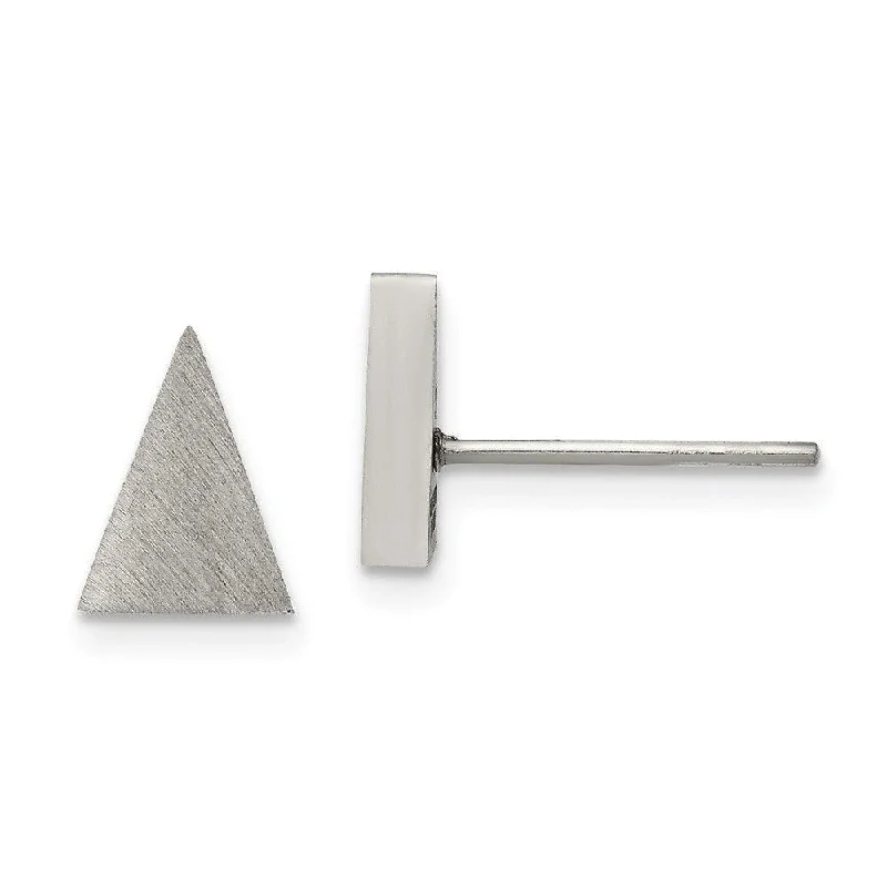 women’s hoop and stud earrings-Stainless Steel Brushed Triangle Post Earrings