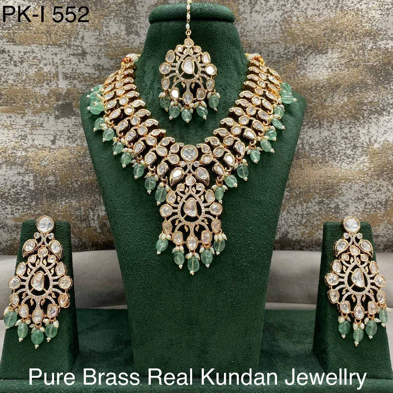 women’s jade necklace-Amoliya Jewels Gold Plated Polki Kundan Stone And Beads Necklace Set