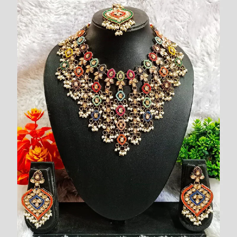 women’s sapphire pendant necklace-Rudraksh Art Gold Plated Crystal Stone And Pearls Necklace Set