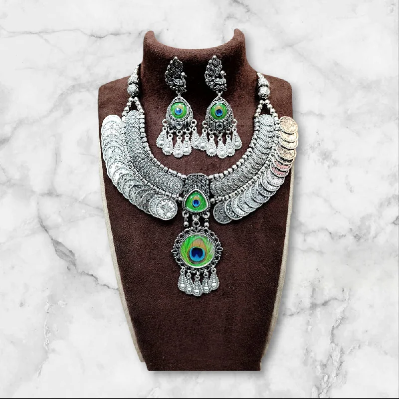 women’s trendy necklace-Manisha Jewellery Oxidised Plated Peacock Style Necklace Set