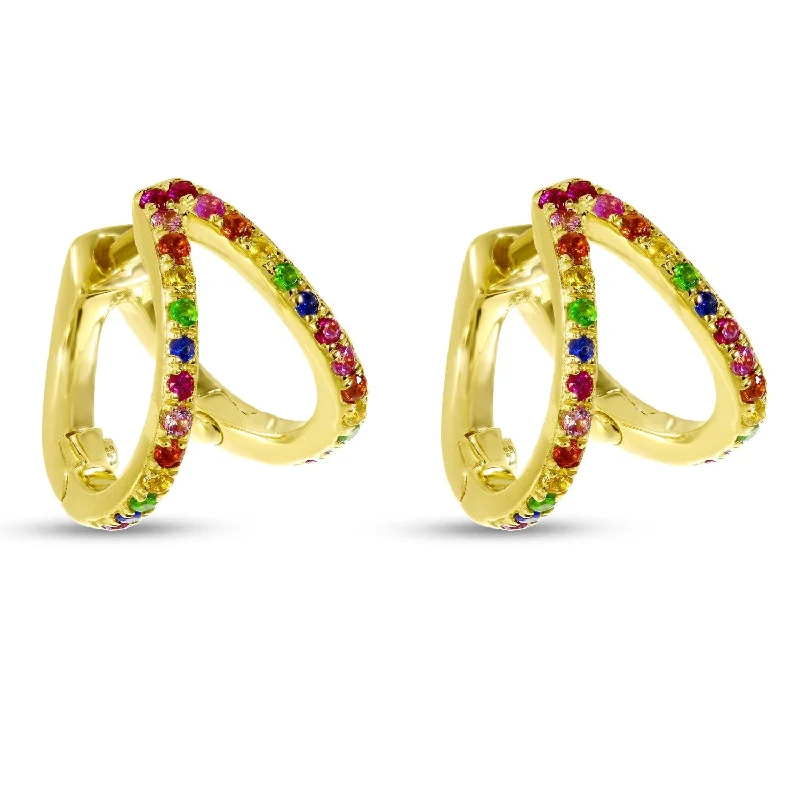 women’s flower stud earrings-DOUBLE ROW RAINBOW HUGGIE EARRINGS E4305