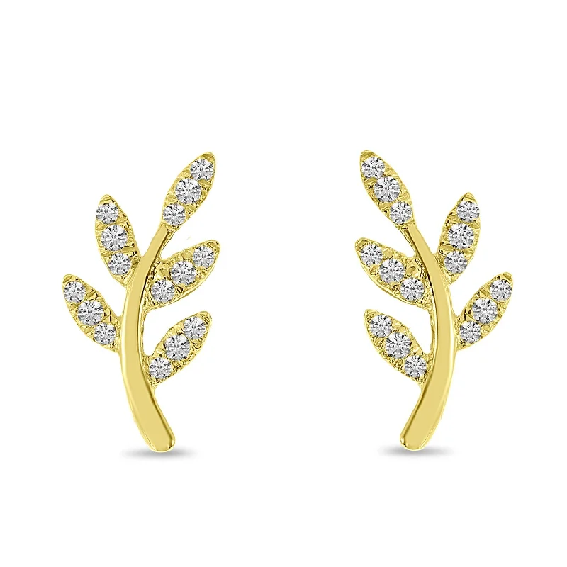 women’s fashion earrings-DIAMOND LEAF STUD EARRINGS E10586