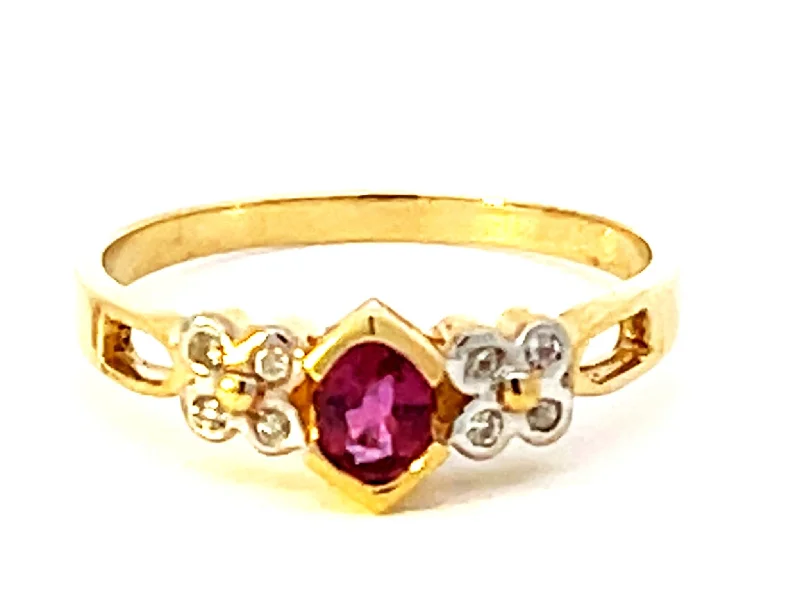 Red Ruby and Diamond Ring in 14k Yellow Gold