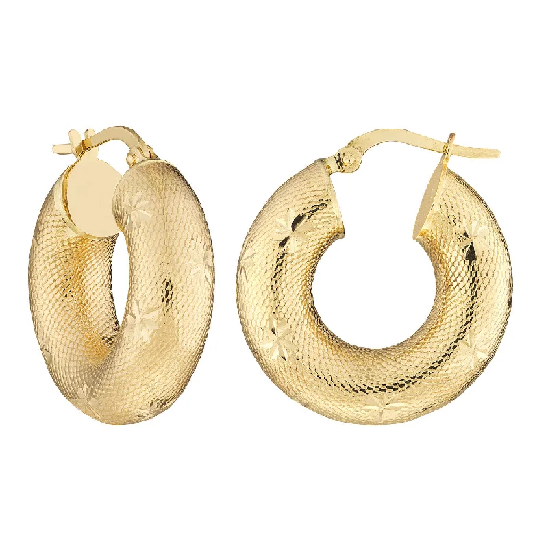 women’s dangling earrings-14K Gold10mm Round Textured Hoop Earrings