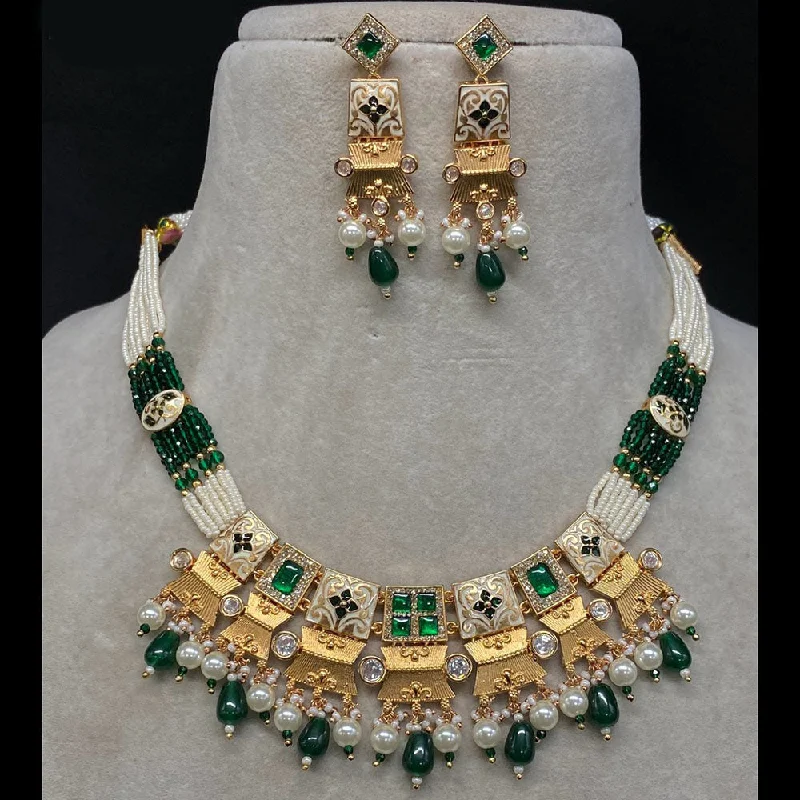 women’s vintage necklace-Amoliya Jewels Gold Plated Polki Kundan Stone And Beads Meenakari Necklace Set