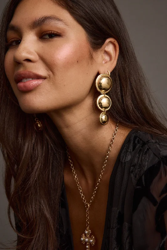 women’s pearl drop earrings-Echo Gold Dome Earrings