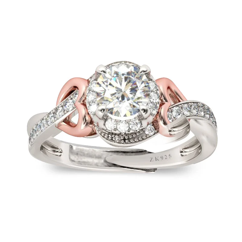 women’s vintage-inspired rings-Zarkan Royal Rose Gold Heart American Diamond 925 Silver Ring