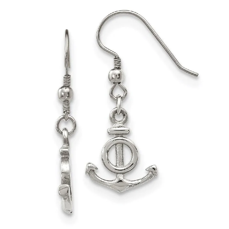 women’s geometric earrings-Stainless Steel Polished Anchor Dangle Shepherd Hook Earrings