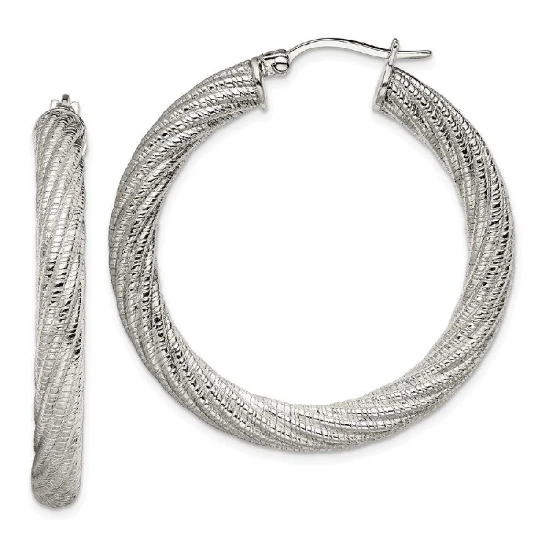 women’s animal earrings-Stainless Steel Textured Hollow Hoop Earrings