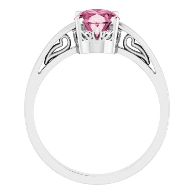 women’s gemstone rings-14K White Natural Pink Tourmaline Ring