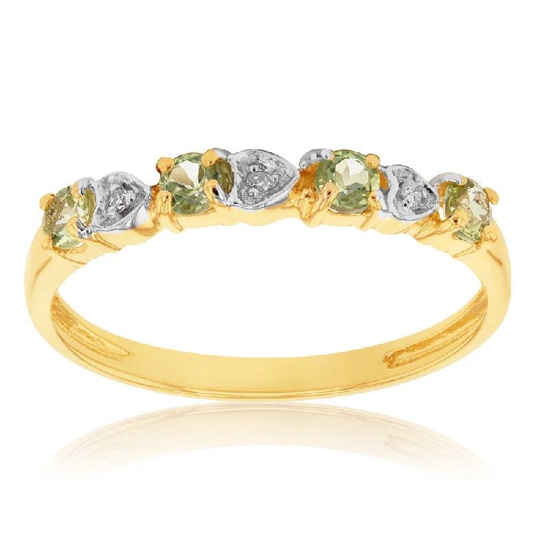 9ct Yellow Gold Peridot and Diamond Ring