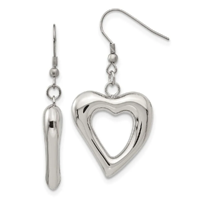 women’s vintage hoop earrings-Stainless Steel Polished Hearts Dangle Earrings